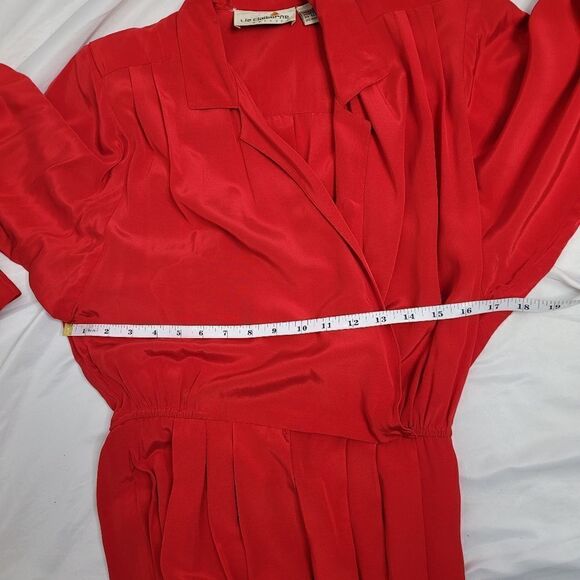 VINTAGE 90s red‎ jumpsuit long sleeve pleated wrap pockets S - Picture 15 of 17